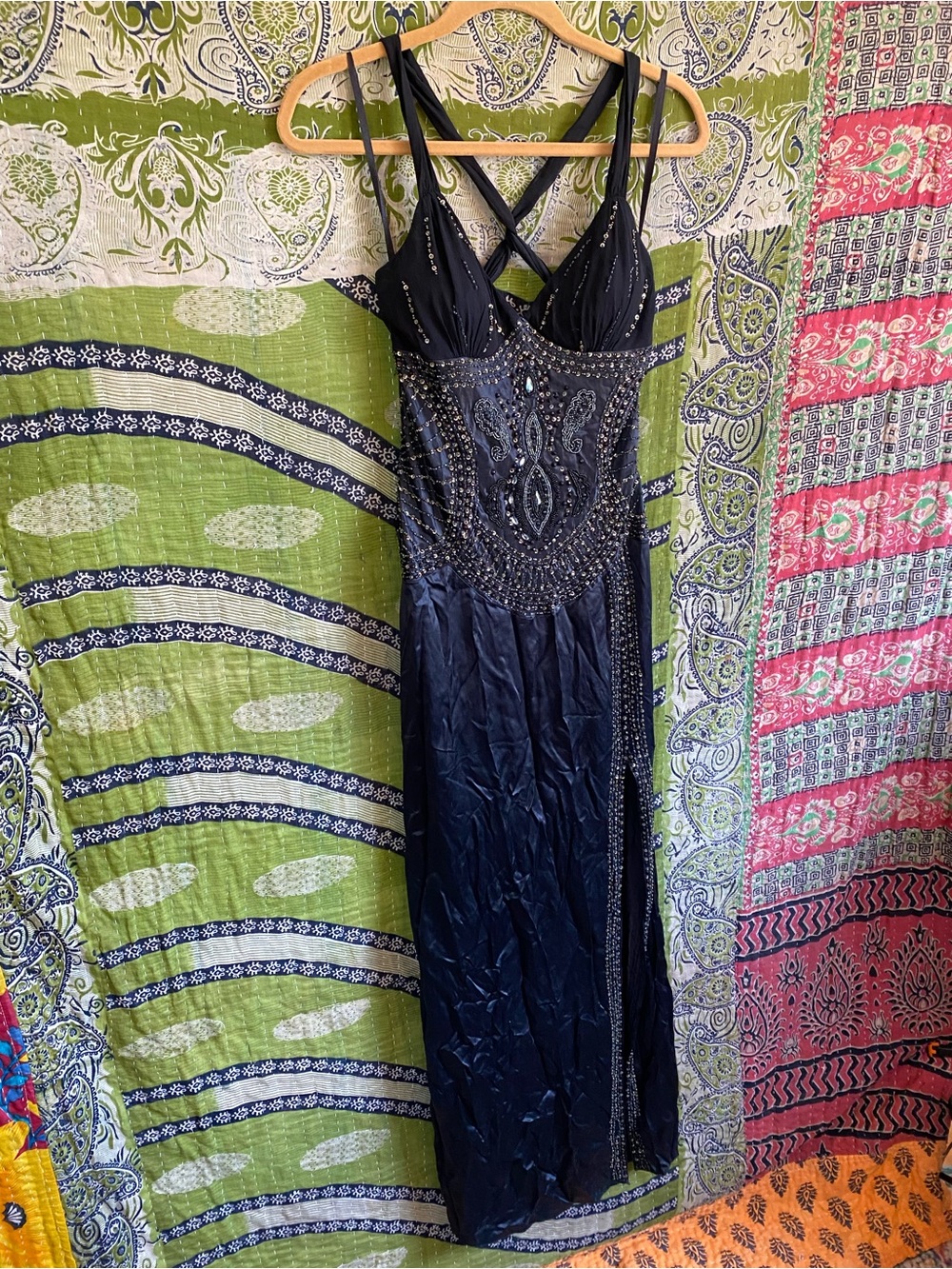 RARE Y2K Sue Wong Nocturne Black Old Hollywood Whimsigoth Silk Beaded Gown 6 - Picture 4 of 16